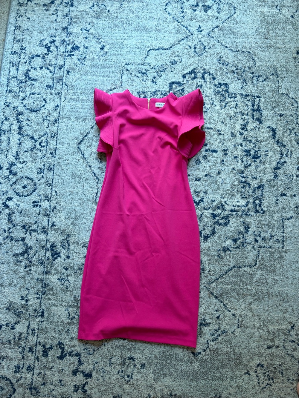 Calvin Klein Hot Pink Ruffle-Sleeve Sheath Midi Dress